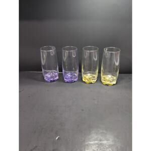 Vibrant Splash Highball Glasses, Water Glass Set Of 4 Drinkware, Yellow & Purple